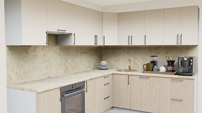 Кухня угловая Пастель карамель - Дуб белфорд